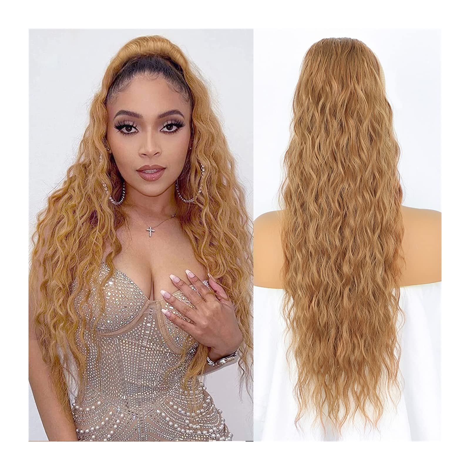 Extensión de cola de caballo Extensiones de cola de caballo onduladas largas sintéticas Cordón de cola de caballo Cabello multicapa 26 pulgadas Clip suave natural en postizos de cola de caballo for mu