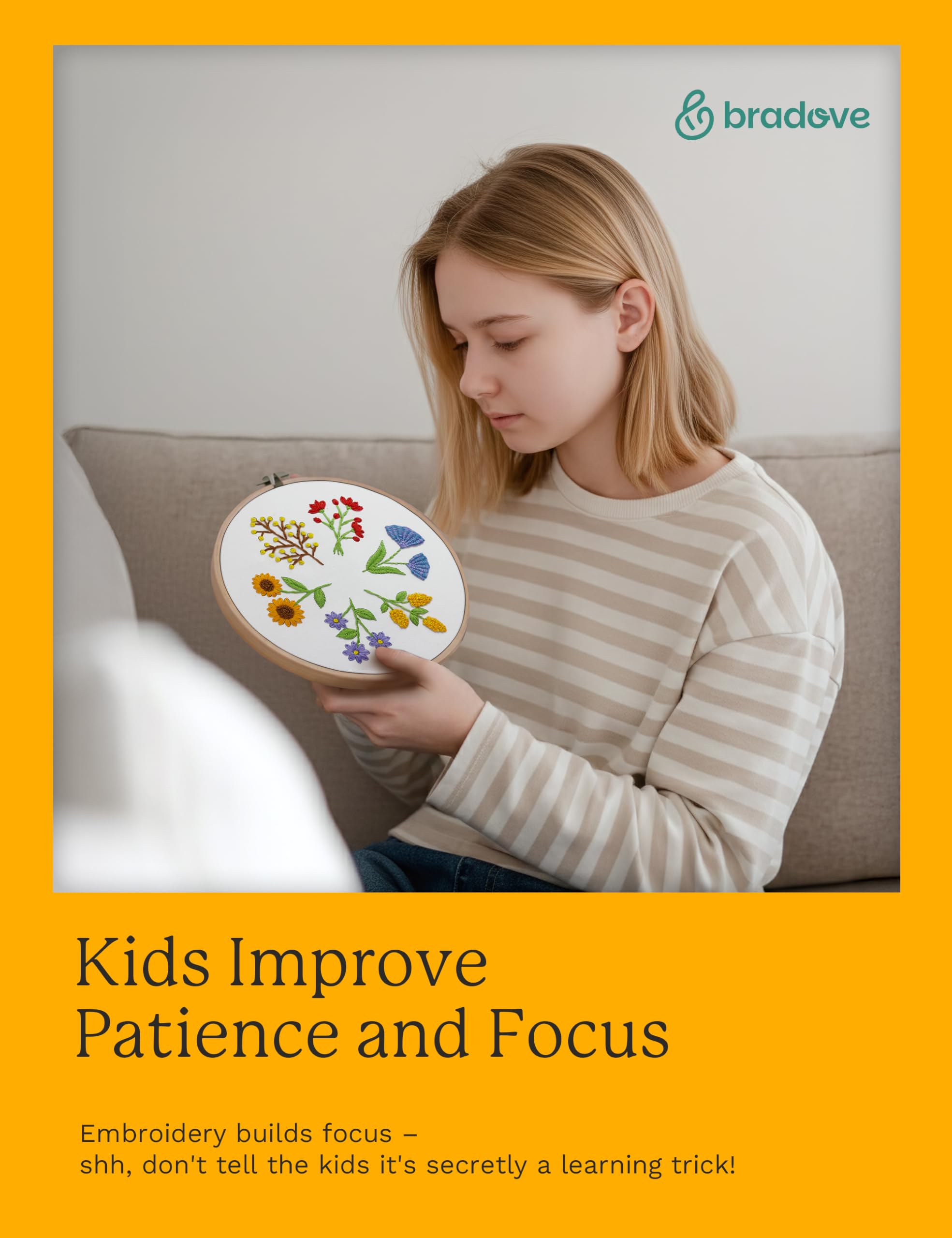 Bradove 3 set kit di ricamo foglie e fiori per principianti adulti bambini