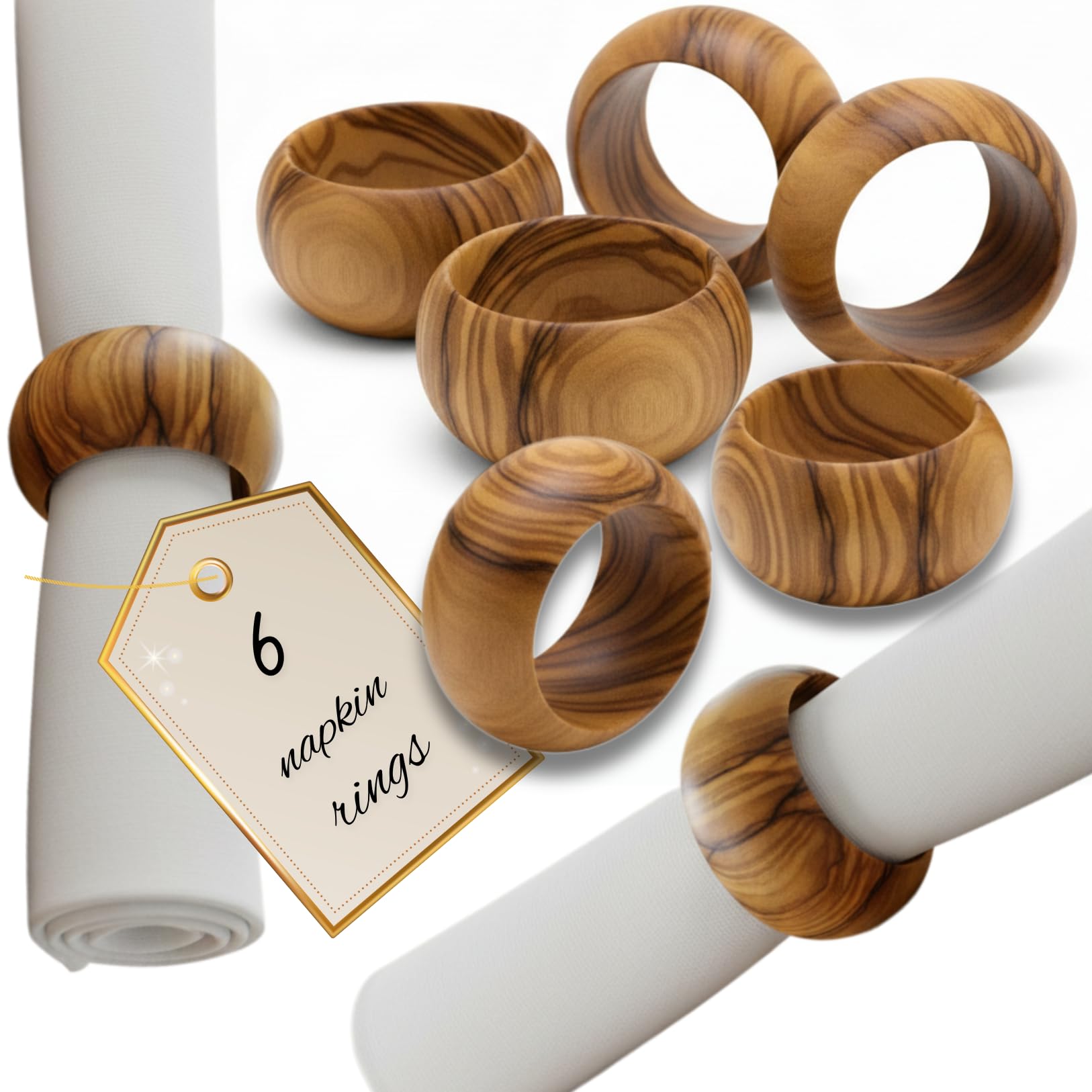 Bethlehem Olivenholz Serviette Ringe – Set von 8 (Ring ist 4,6 cm im Durchmesser und 2,3 cm hoch)