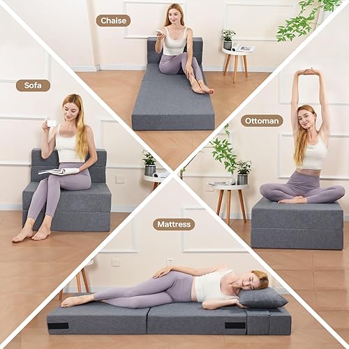 Miniatura 3 de Sofá cama plegable, sofá cama convertible tipo futón con almohada, silla plegable con funda lavable, sofá plegable para habitación de invitados,