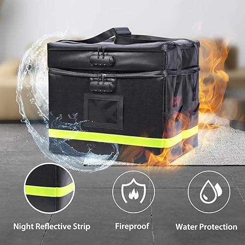 Miniatura 5 de OUMODA Caja de documentos ignífuga de 2 capas con cerradura con 1 pequeña bolsa de dinero 10 carpetas tamaño carta caja organizadora portátil