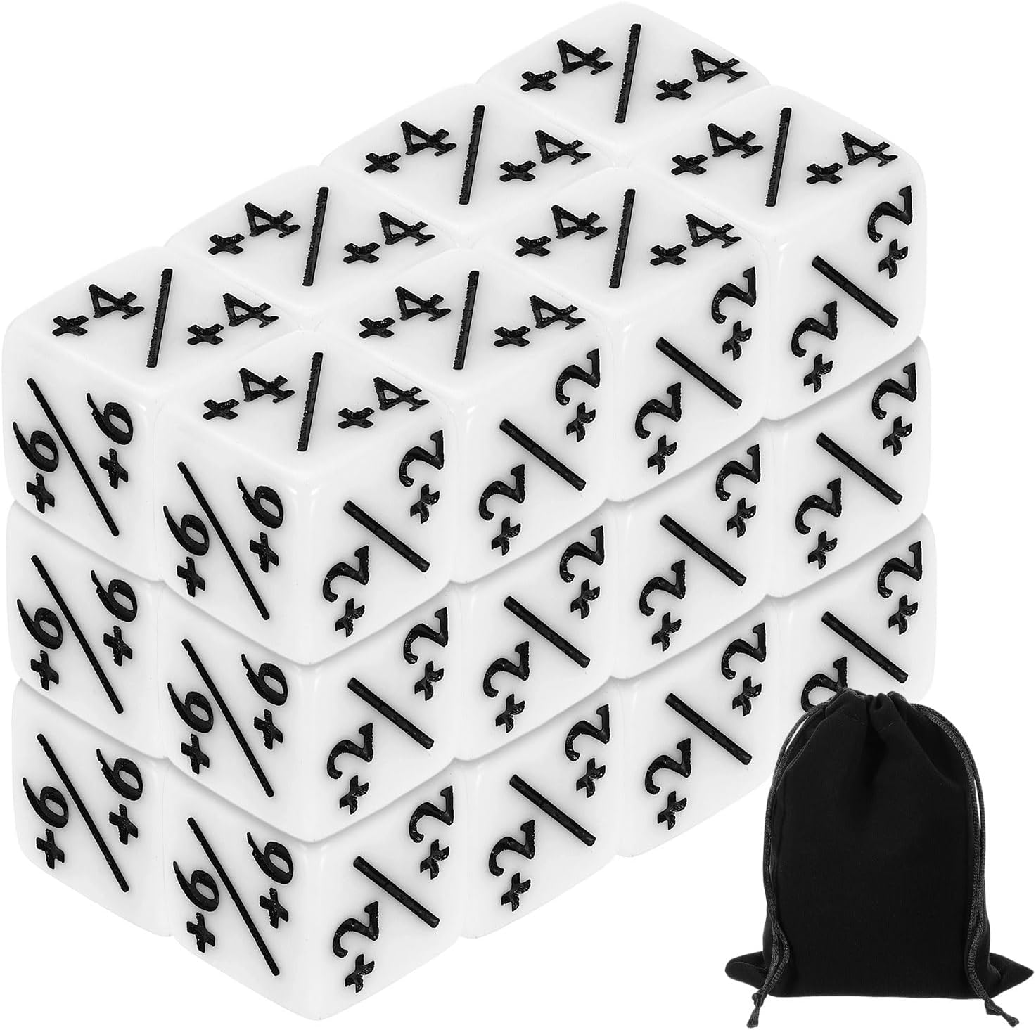 uxcell 24Pcs Magic Dice Counters, Acrylic D6 Life Token Dice Set with Pouch for Standard Cards Gaming Accessories, White Marble