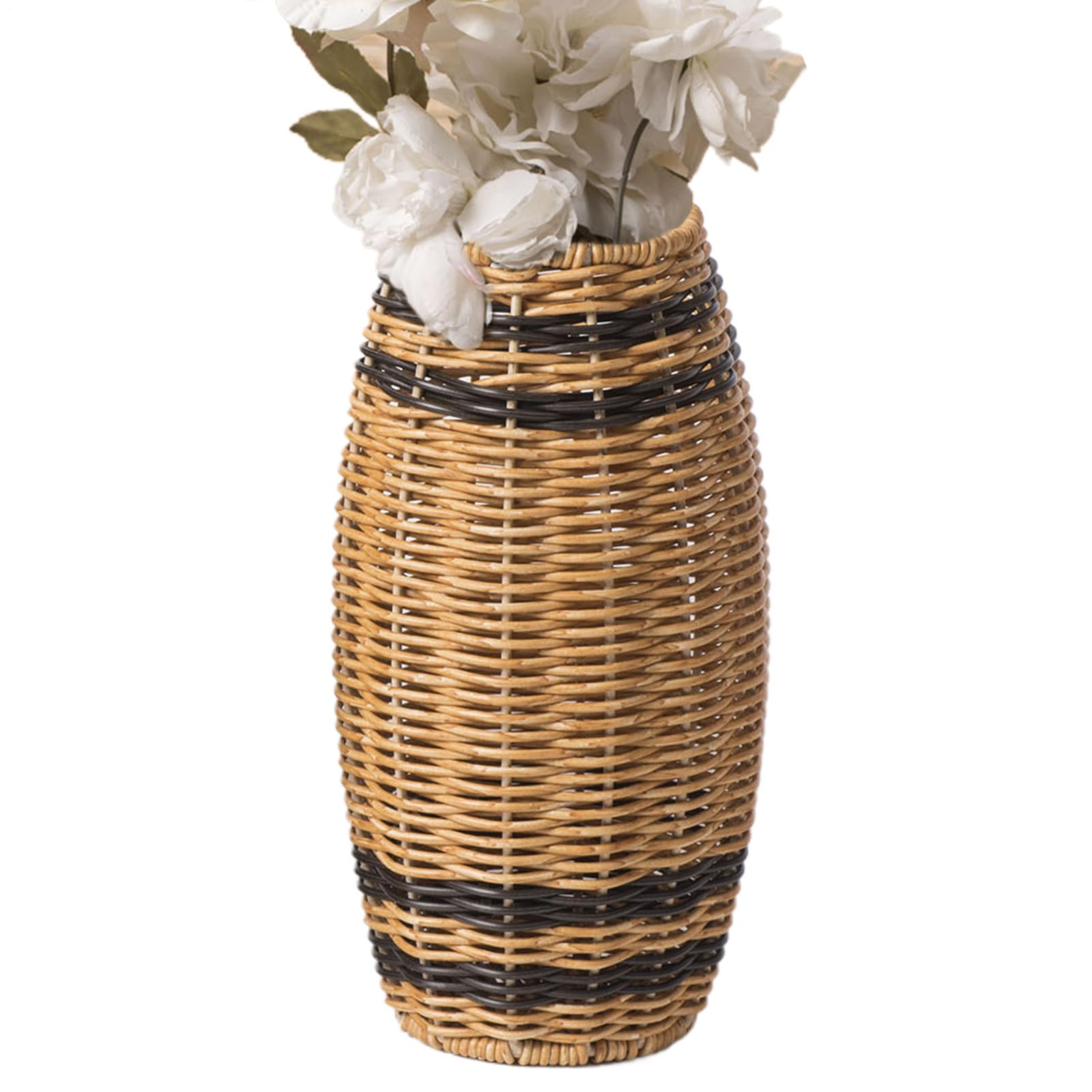 Vase décoratif en rotin artificiel beige pour fleurs de salon