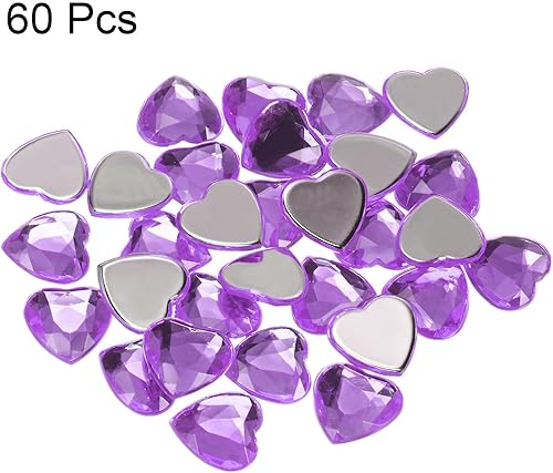 Miniatura 3 de MECCANIXITY 60 piezas de diamantes de imitación acrílicos de corazón de 0.59 pulgadas (0.591 in) con parte trasera plana, gemas de plástico,