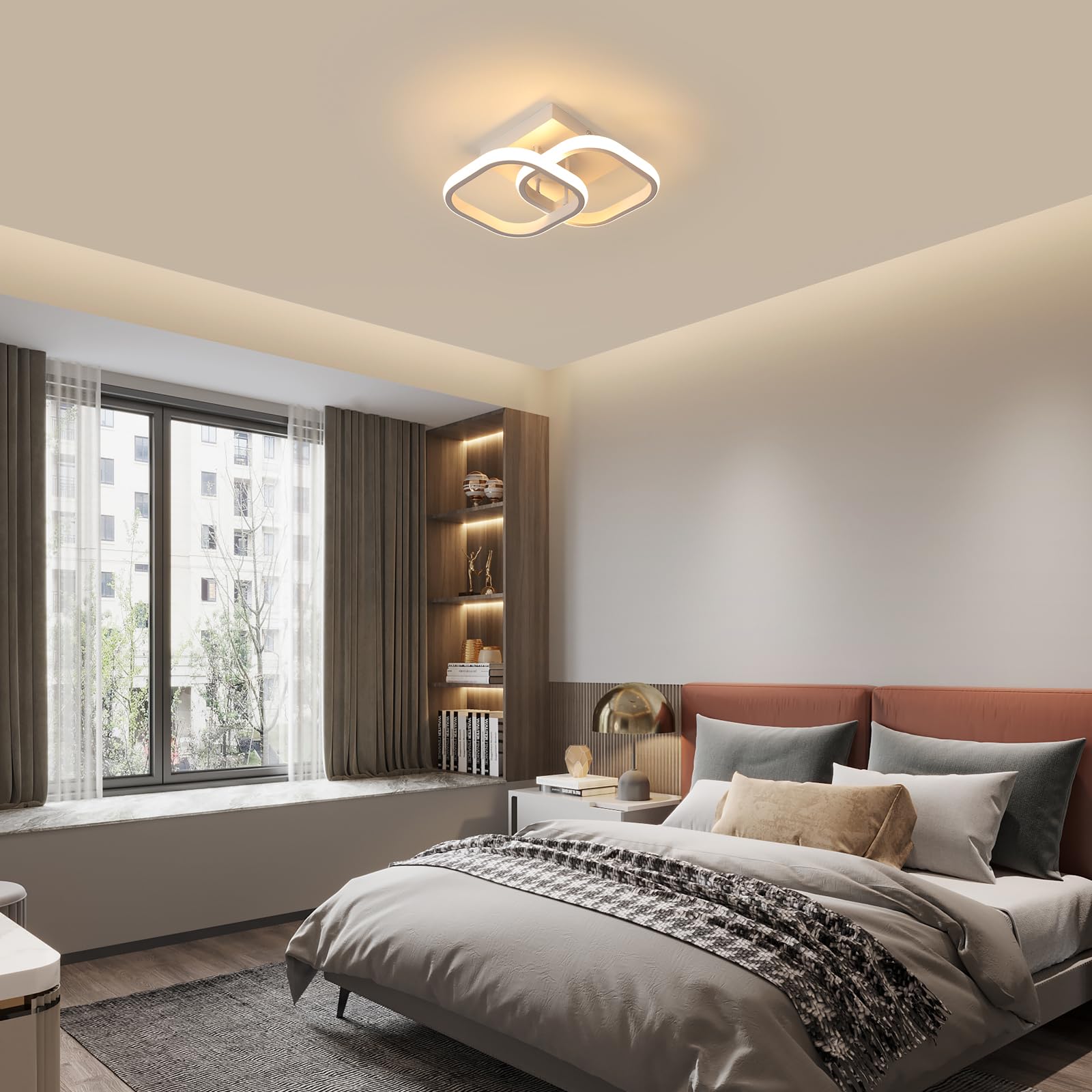 Plafoniera LED Moderna, 2 Pezzi 22W 2475LM per Soggiorno, Lampadario Bianco da Soffitto per Camera da Letto, Corridoio, Cucina - Bianco Caldo 3000K
