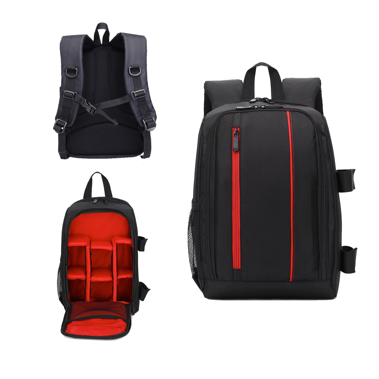 JINNUOLANG Camera Backpack for DSLR/SLR & Mirrorless Cameras – Waterproof Oxford Bag with Anti-Theft Design & Laptop Sleeve (17.7×11.8×7”, Black-Red)