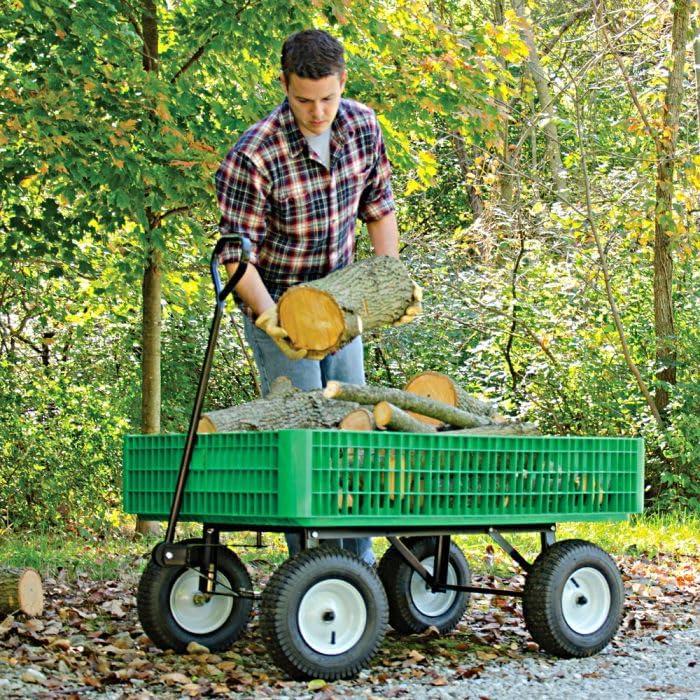 A.M. Leonard Green Utility Wagon with Pneumatic Tires - 30 x 46 x 7.5 Inch Tray