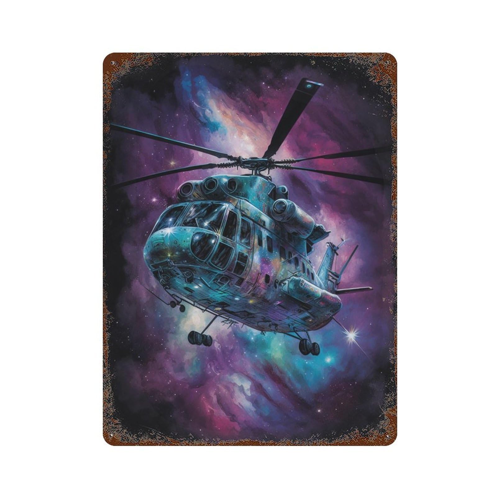 Cosmic Helicopter Art Print 15.7"x11.8" Retro Metal Sign, Vintage Wall Decor for Office, Studio And Wall Decor