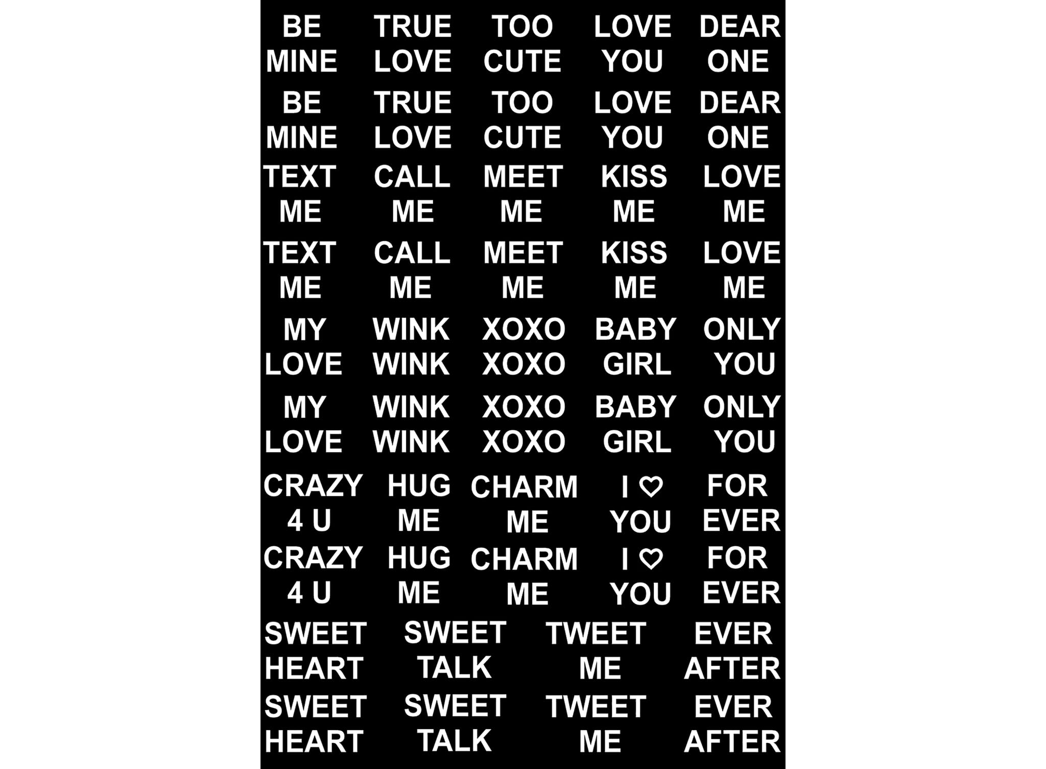 Valentine Words 48 pcs White Fused Glass Decals