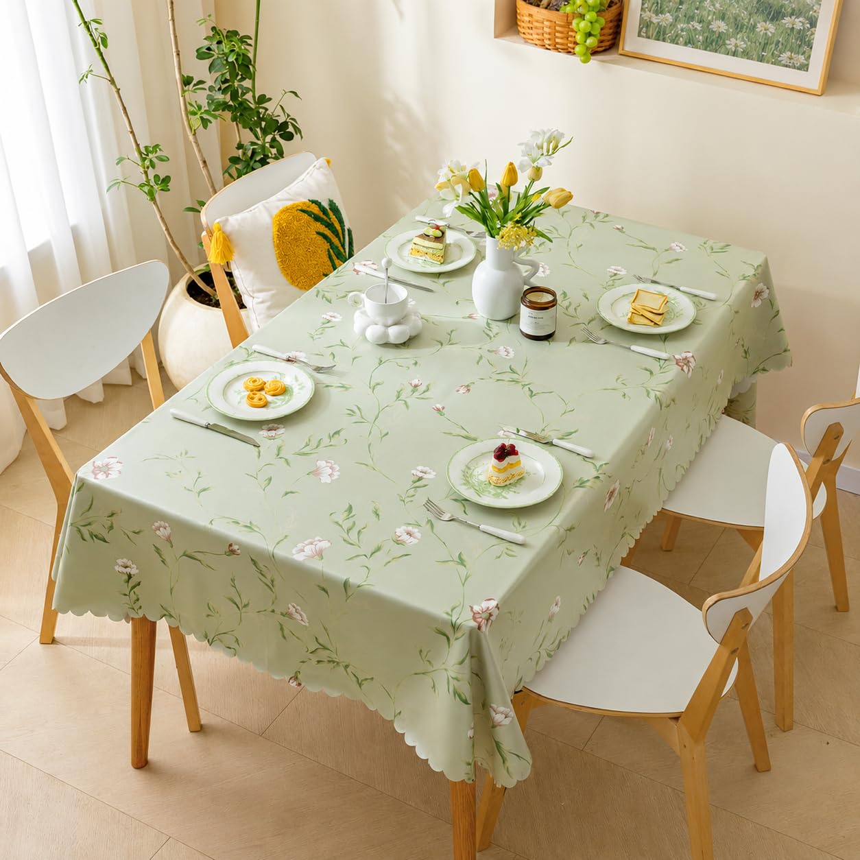 LIVETTY Tablecloth Wipe Clean Table Cloth Green Fabric 135x200cm