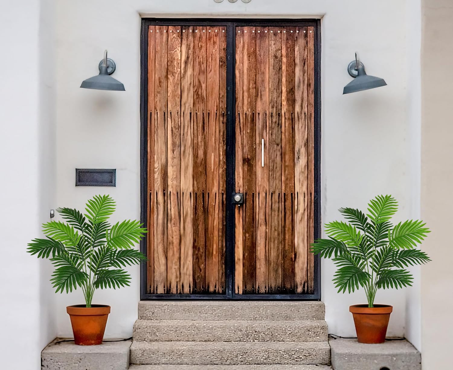 2PCS Artificial Palm Plant 30" Fake Tropical Areca Palm Leaves Bushes Tree Leaf Large Faux Greenery Stem Shrubs for Indoor Outdoor Home Garden Arrangement Jungle Safari Wedding Party Decor, 12 Leaves