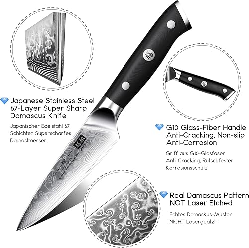 Miniatura 2 de SHAN ZU - Cuchillo de pelar, cuchillo de fruta de acero de Damasco de 4 pulgadas, cuchillo de tallado de frutas de alto carbono con caja de regalo