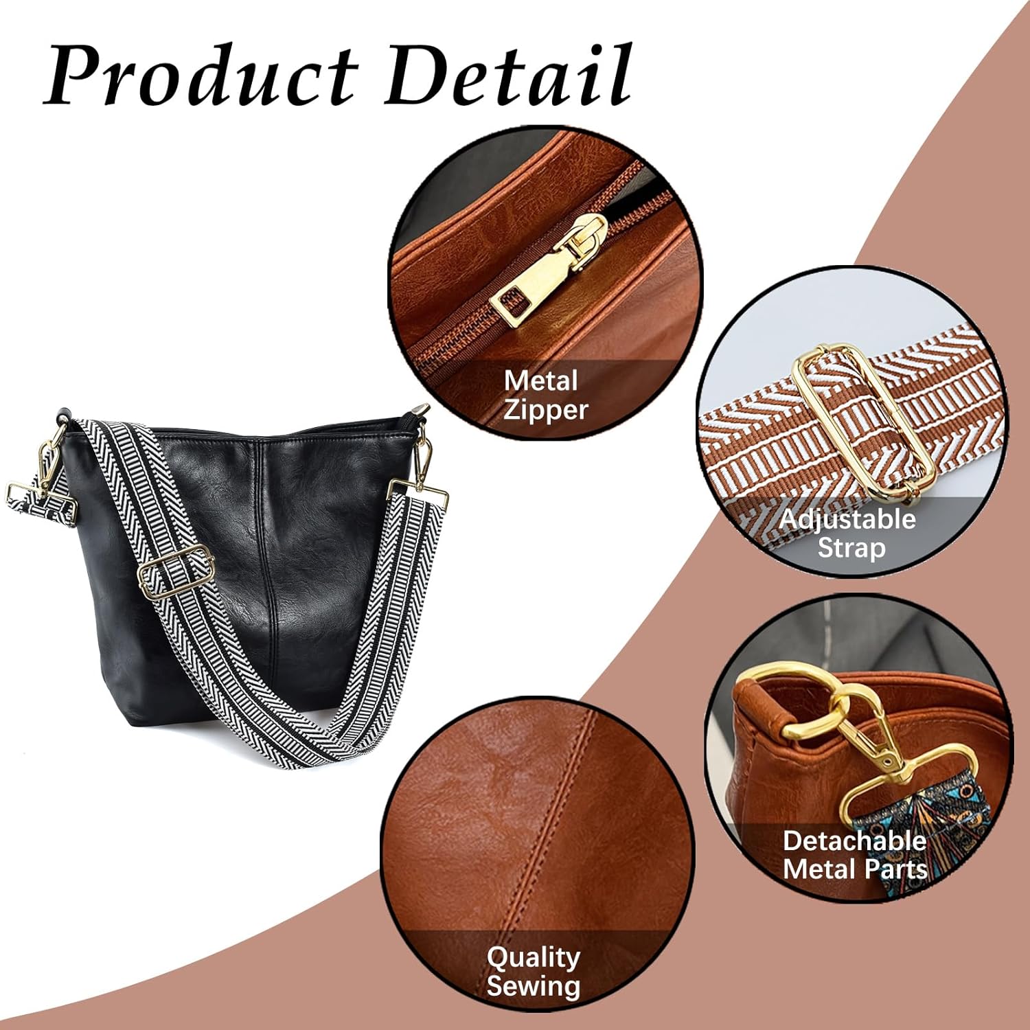 Hobo Bags Vegan Leather Crossbody Bag Guitar Strap Shoulder Purses with Zipper Handbags for Women - Image 5