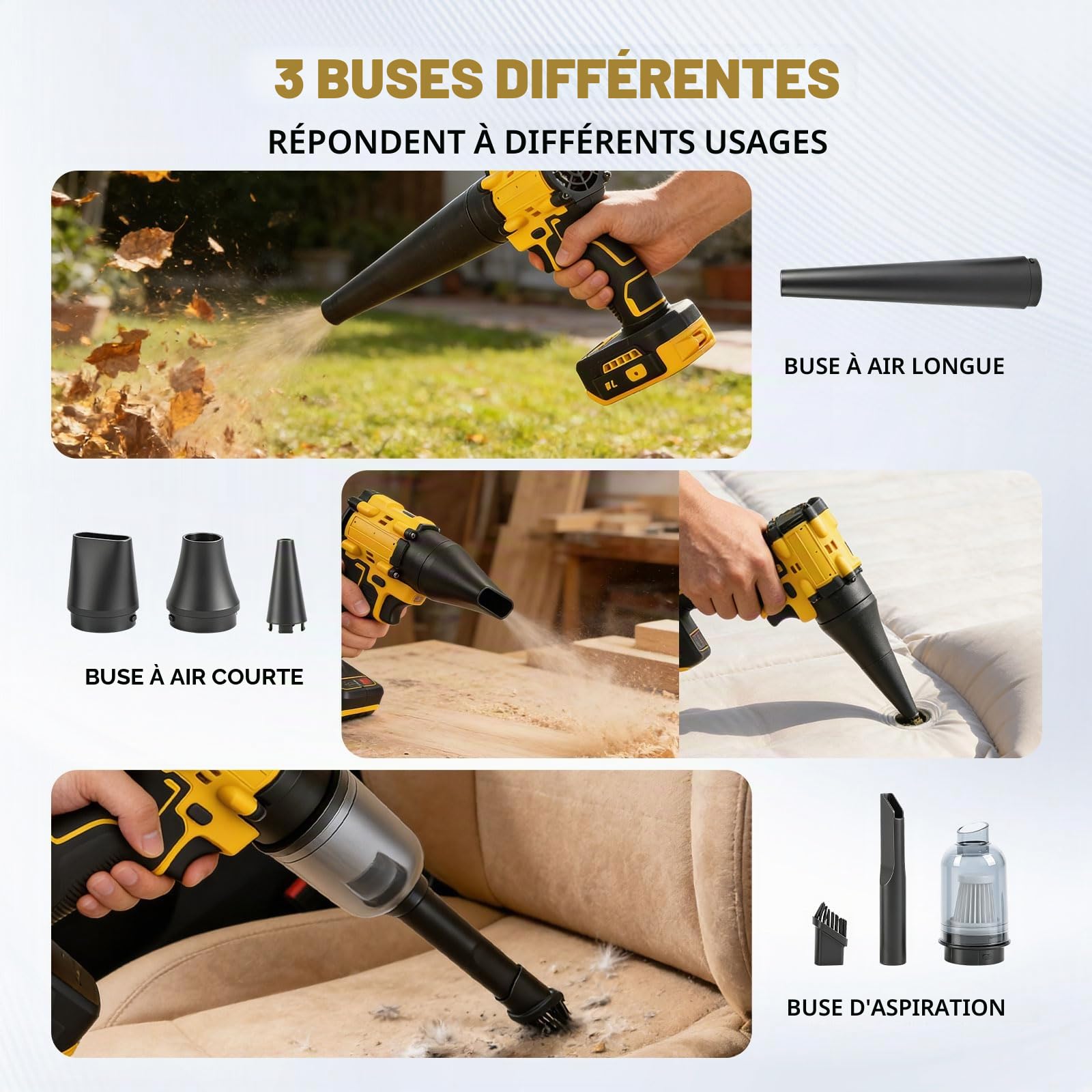 Souffleur à poussière sans fil pour Dewalt 18/20 V, aspirateur à main 2 en 1 sans balai 85 000 tr/min avec vitesse réglable et 5 buses pour la voiture, la maison, le bureau, la cuisine (sans batterie