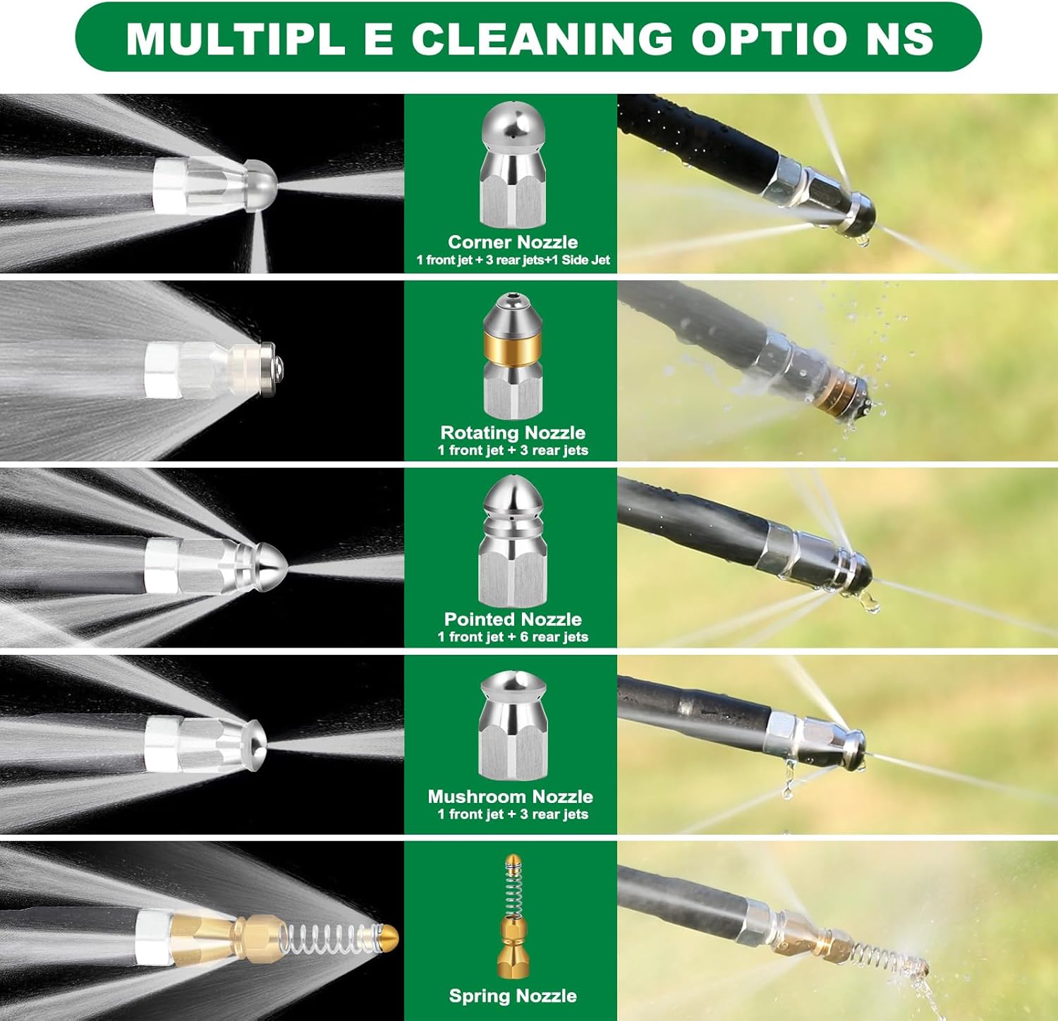 110FT Sewer Jetter Kit for Pressure Washer, 5800PSI Drain Cleaner Hose 1/4 Inch NPT Corner, Rotating Button and Spray Sewer Jetting Nozzle, Water Jet Drain Cleaner Spanner Tape Pearl Corsage Pin - Image 7