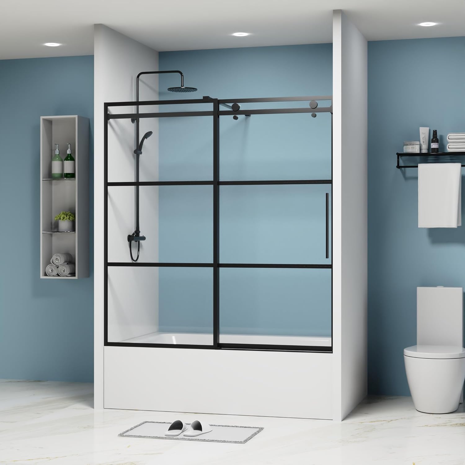 Goodyo 60"x 62" Bathtub Shower Sliding Door, Framed Tempered Glass Tub Door, Single Sliding w