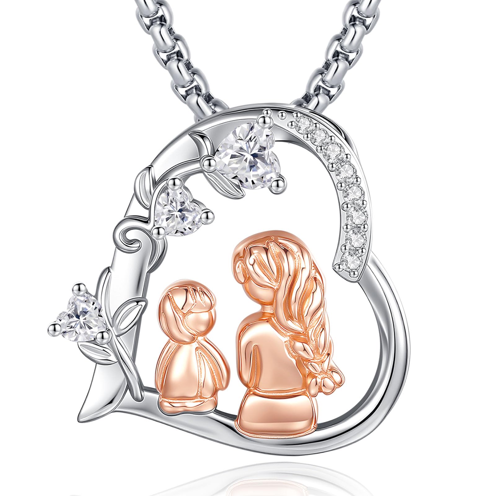 AEONSLOVE Colgante Dia de la Madre Plata de Ley 925 Collar Madre e Hija Corazón Joyas Regalos para Mama Abuela Colgante Mama Plata