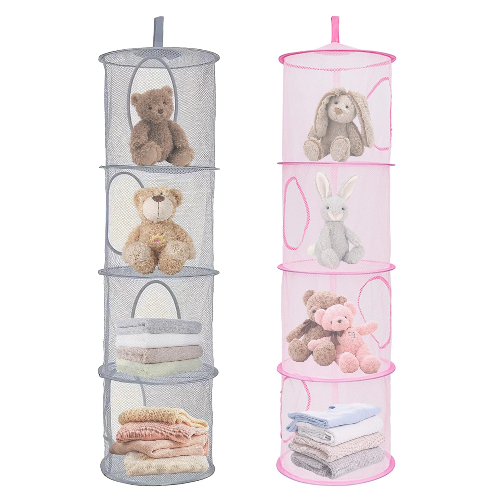 Rudfovn Grey And Pink 2 Pcs Hanging Soft Toy Storage, Hammock Storage Net For Teddy Soft Toys