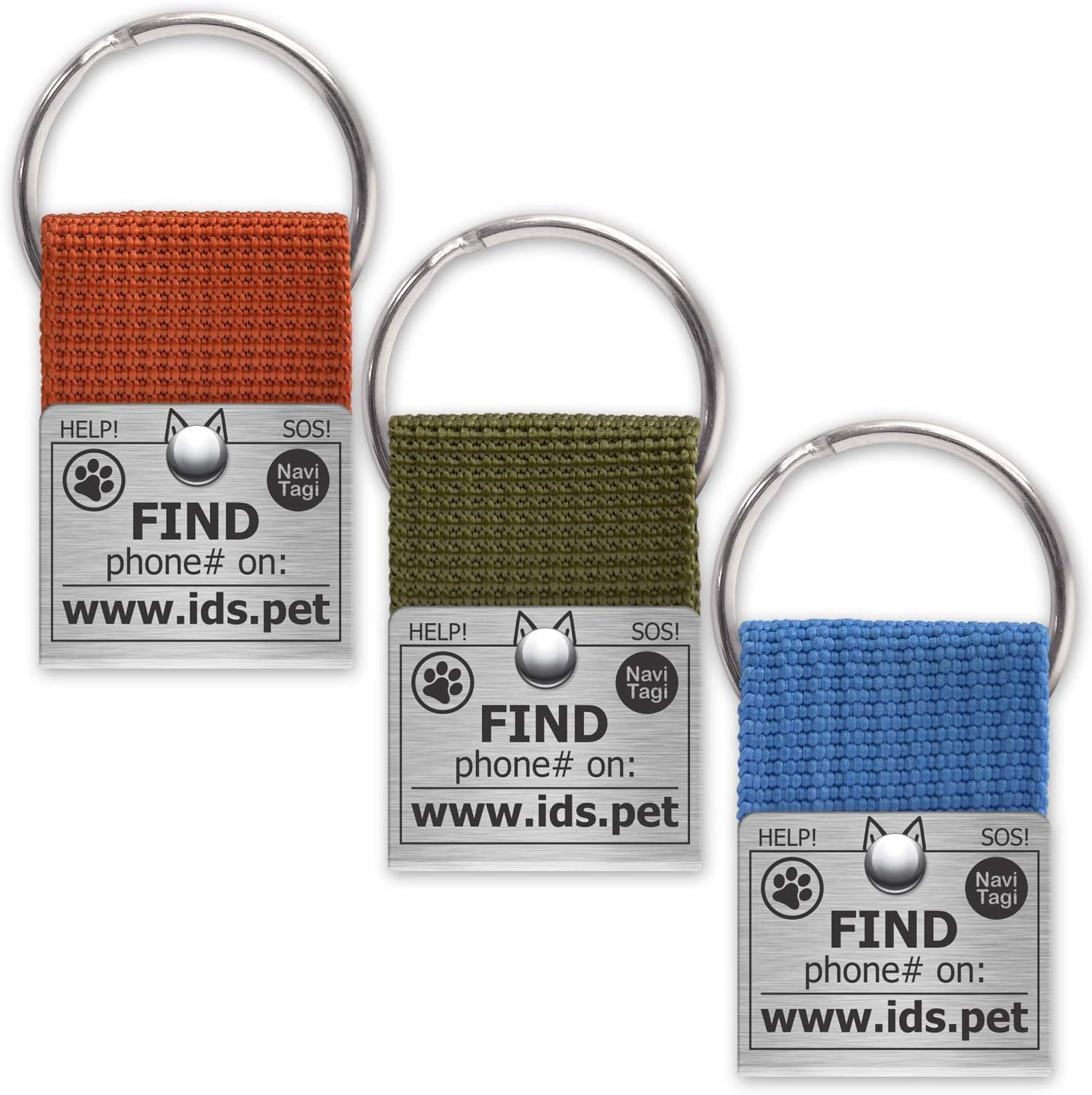 NaviTagi Set of 3 Pet ID Tags for Large and Extra Large Dogs. Personalized w/ID Number. Reliable Design, Strong Stainless Steel Ring. 2…