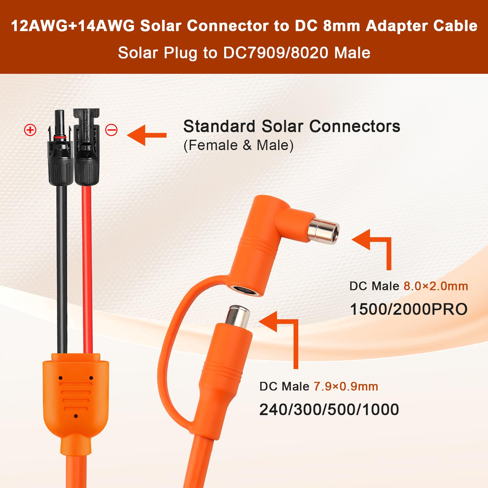 MOOKEERF Cable de extensión de carga solar a CC de 8 mm, 12 AWG + 14 AWG, cable solar con conector de panel solar a DC7909/8020, compatible con Anker, GZ Yeti, BLUETT, Jackery estación de energía