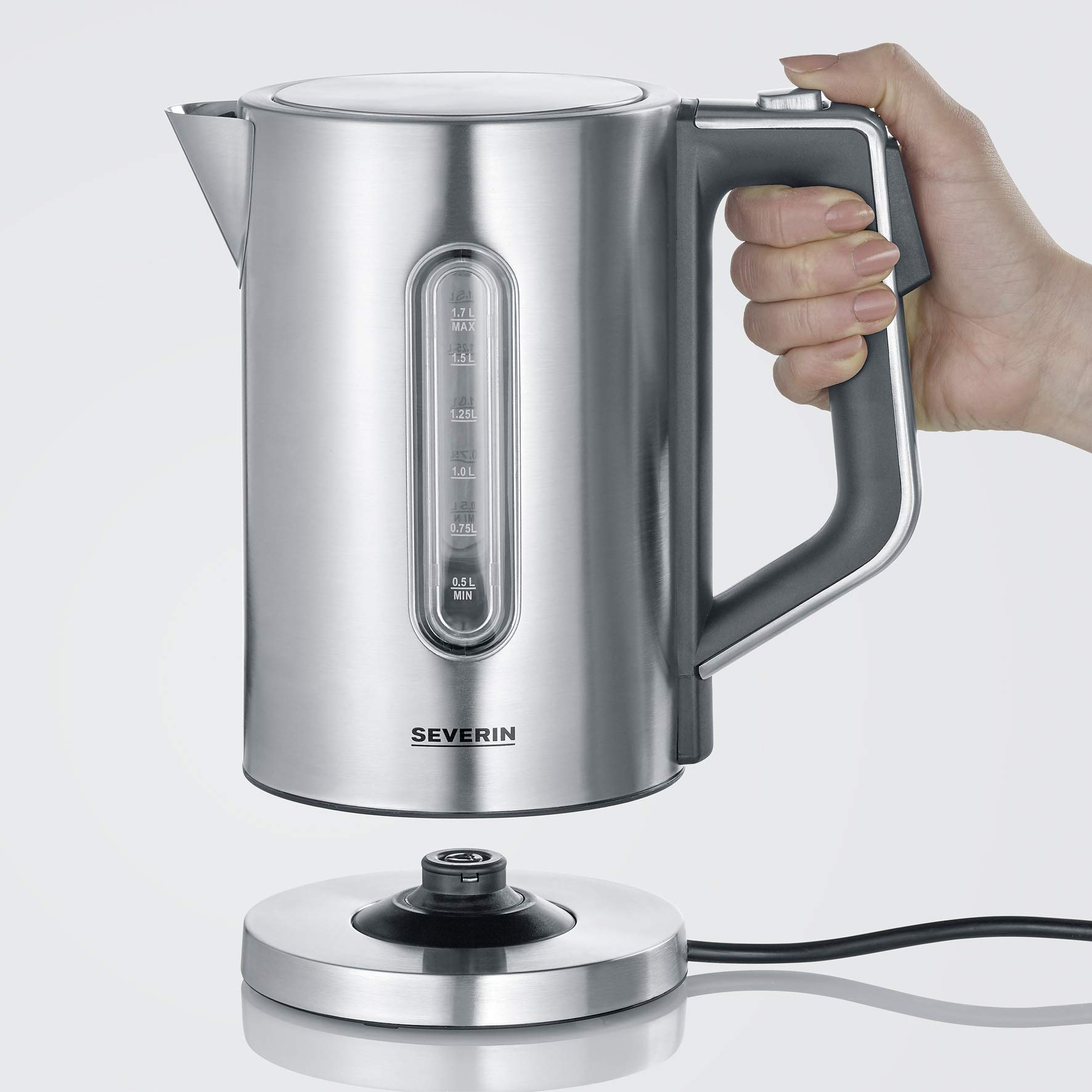 SEVERIN Bouilloire à température réglable, 1,7L, 3 000W, Sans BPA, Niveau D'eau Visible, Affichage LCD, Socle 360°, Inox, WK 3418