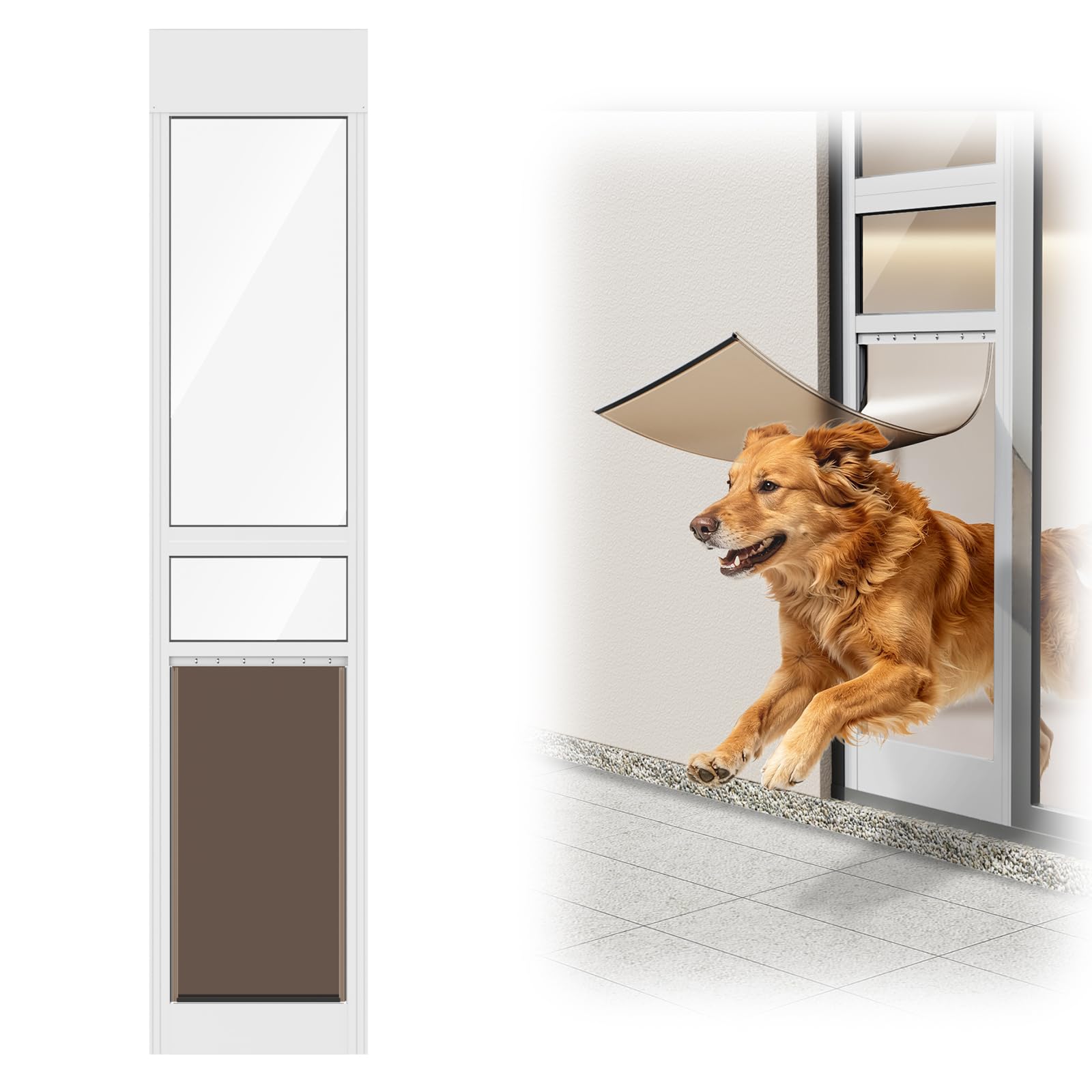Photo 1 of Dog Door for Sliding Glass Door, Adjustable Height 75 3/5" to 80", Aluminum Frame Sliding Door Dog Door Insert, Suitable for Large Dogs Up to 75 lbs(Large,White)