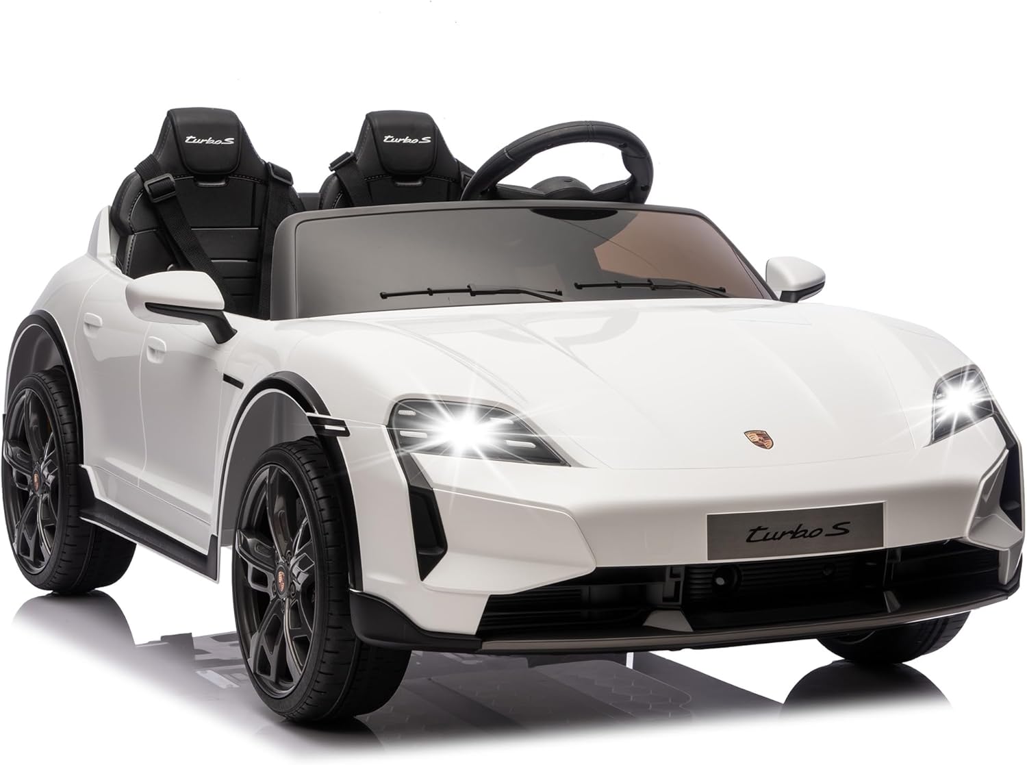 Licensed Porsche Taycan Turbo S 24V Kids Electric Car, 2-Seater Ride-On Toy with Remote Control, Spring Suspension, LED Lights & Music, White