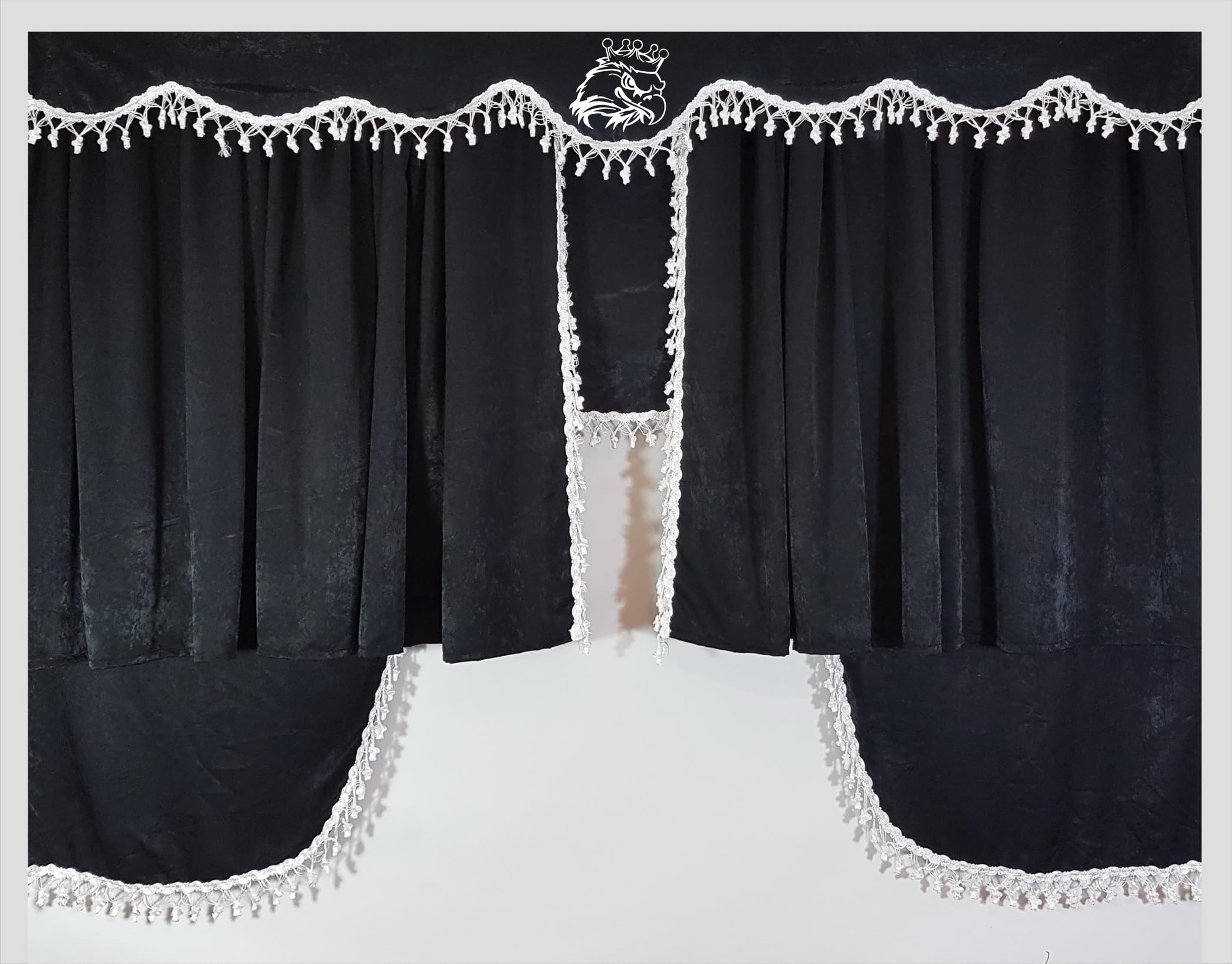 Juego de 5 cortinas negras con borlas blancas, tamaño universal, todos los modelos de la serie R P G S L Truck Series accesorios decoración tela de felpa