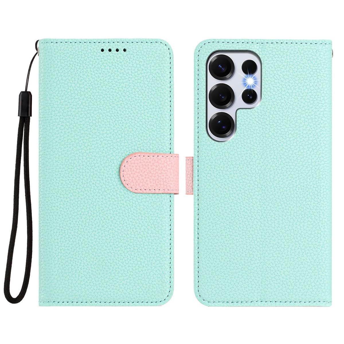 Generic Étui compatible avec Samsung Galaxy S23 Ultra (couleur : menthe) Étui portefeuille en cuir grainé amovible à rabat magnétique