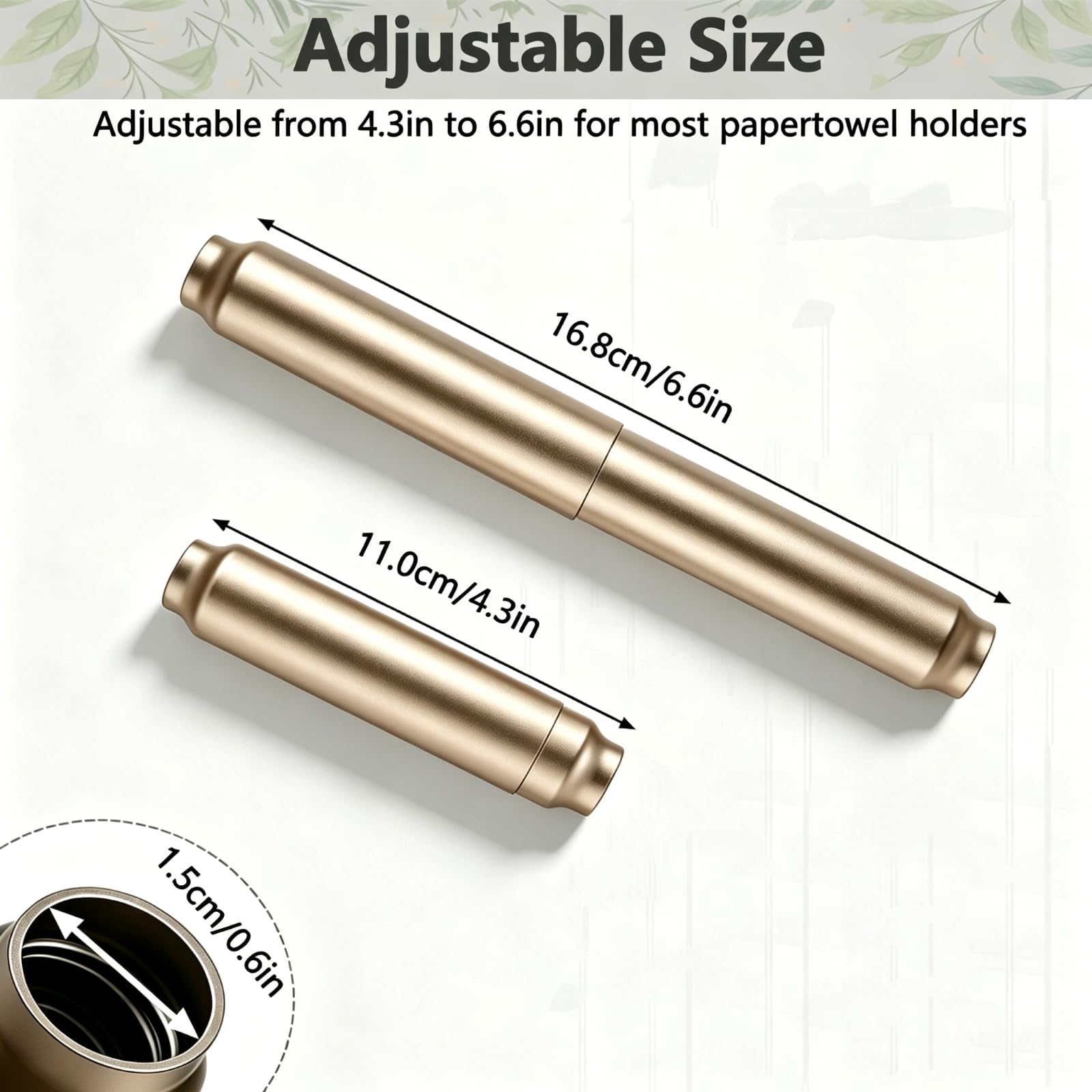 CAPHONT 2 Pcs Toilet Paper Holder Roller Replacement Stainless Steel Adjustable Toilet Tissue Roll Spring Rod Replacement Spindle Fit for Bathroom Tissue Holder, Champagne — Amazon image 2