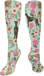 942 Men Women Socks Brindle Cute Greyhound Mint Flower Flowers Cute Dog Flower Cute Brindle Crew Socks Moisture Wicking Outdoor Sport Sock Soft Walking Athletic Socks, 50cm