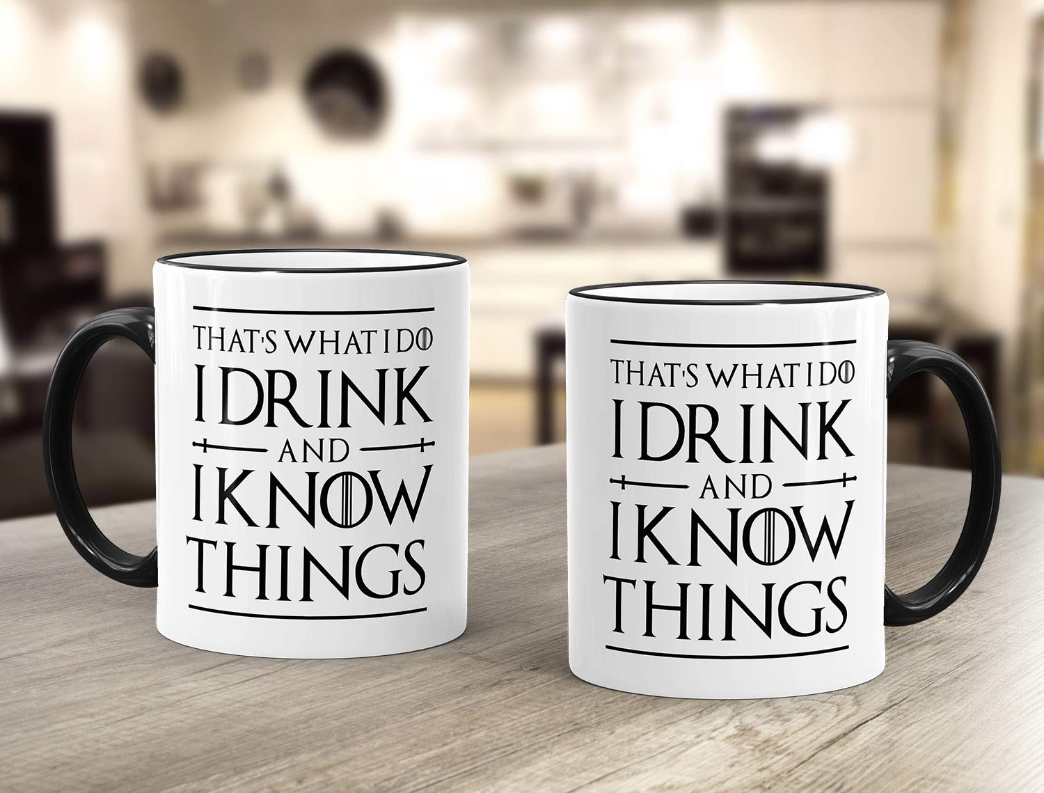 Moonworks Emaille Tasse 'I Drink And I Know Things' – 300 Ml, Weiß-schwarz, Für Serienfans