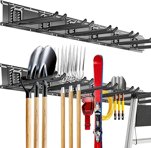 Miniatura 12 de Organizador de herramientas de garaje para montaje en pared, sistema de almacenamiento de garaje resistente de 48 pulgadas y organizador de