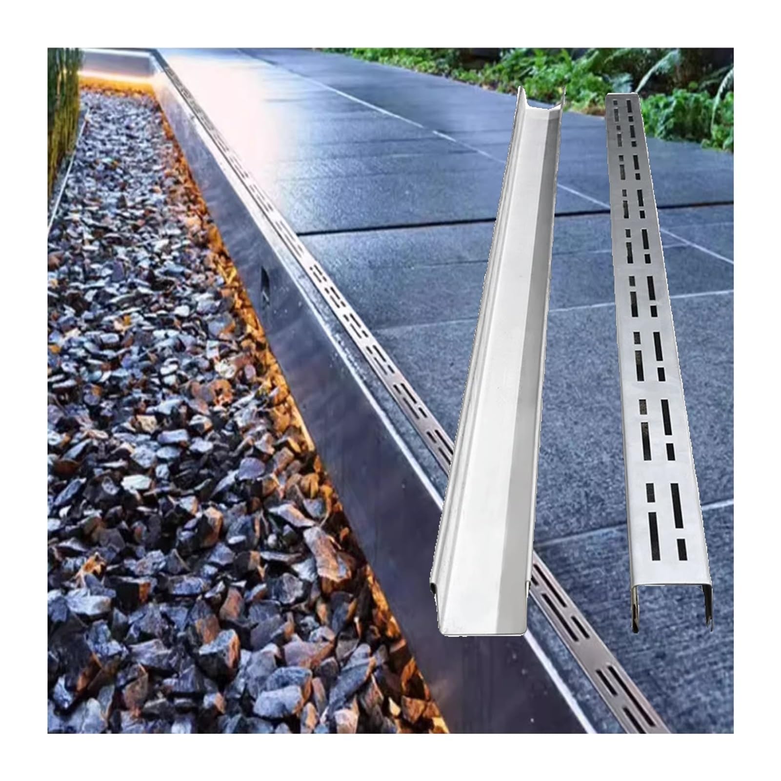 LWJSOCP Drain Cover Outdoor Patio Shallow Channel Drain Kit, 3.28 Ft Removable Drainage Trench Drain System, Deck Yard Garage Driveway Floor Sewer Gully Diverter(100x15x8CM)