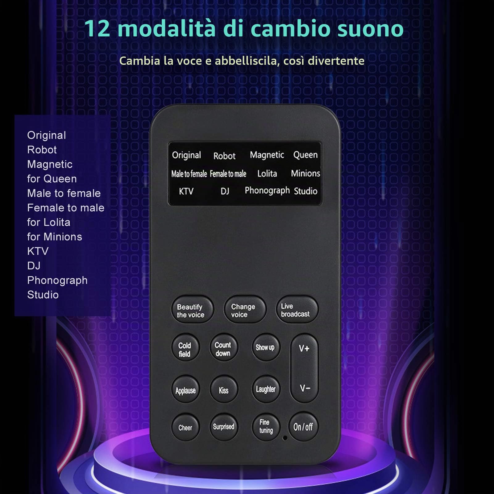 Modulatore vocale, cambia voce ad ampia compatibilità 12 funzioni di abbellimento vocale/voce/K Song per voce