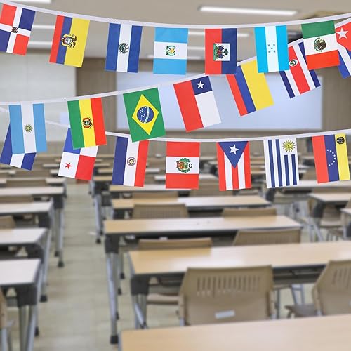 Miniatura 8 de Juego de 2 banderas de cadena de América Latina de 21 países, decoraciones del mes de la herencia hispana, banderas de bandera latina surtidas de 25