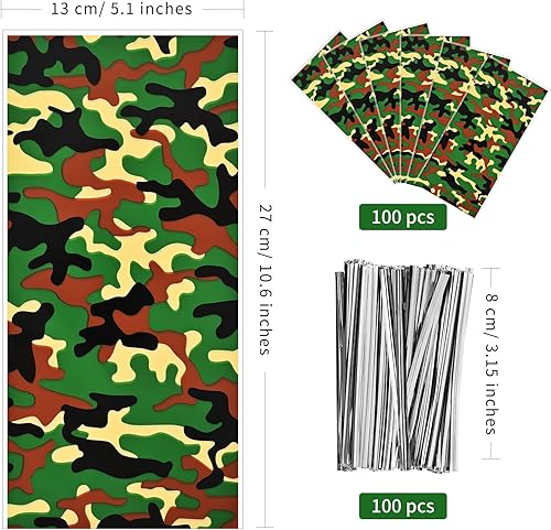 Miniatura 2 de Lecpeting 100 bolsas de dulces de camuflaje con estampado de camuflaje de celofán, bolsas de dulces de celofán, recuerdos de fiesta del ejército con