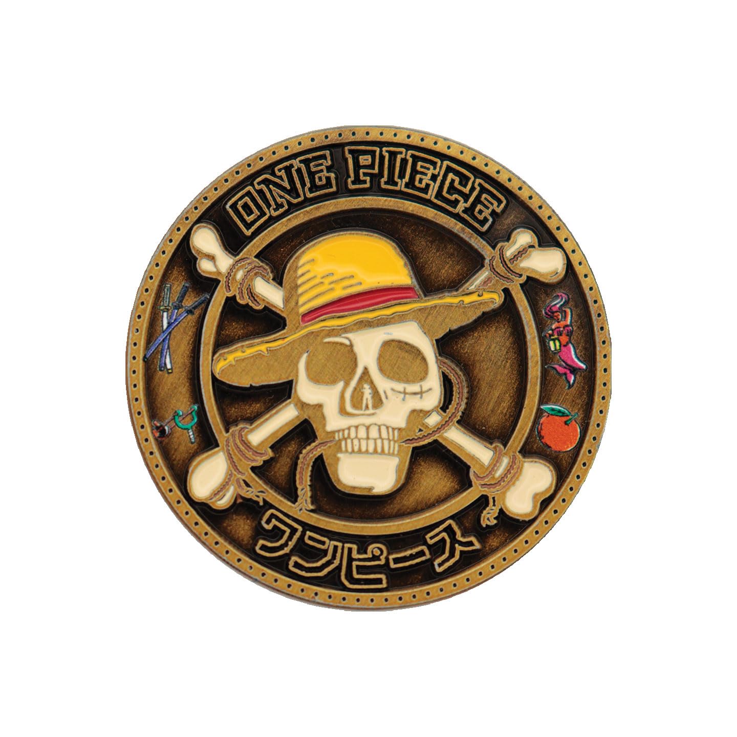 FaNaTtik Moneta da collezione One Piece in edizione limitata, con licenza ufficiale, numerata individualmente, design Going Merry & Jolly Roger con citazione di Rufy, pronta per fan e collezionisti