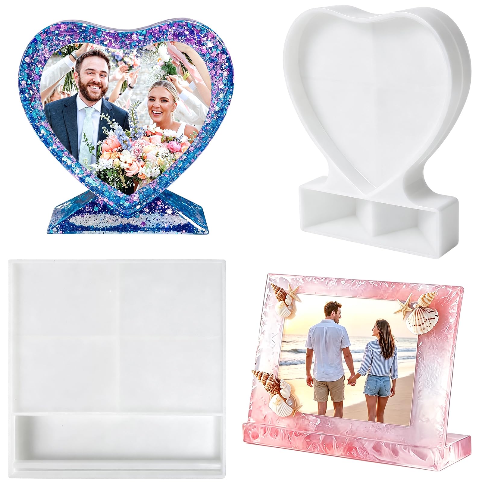 Luabue 2Pcs Large Resin Moulds Silicone Rectangle Heart Resin Frame Moulds