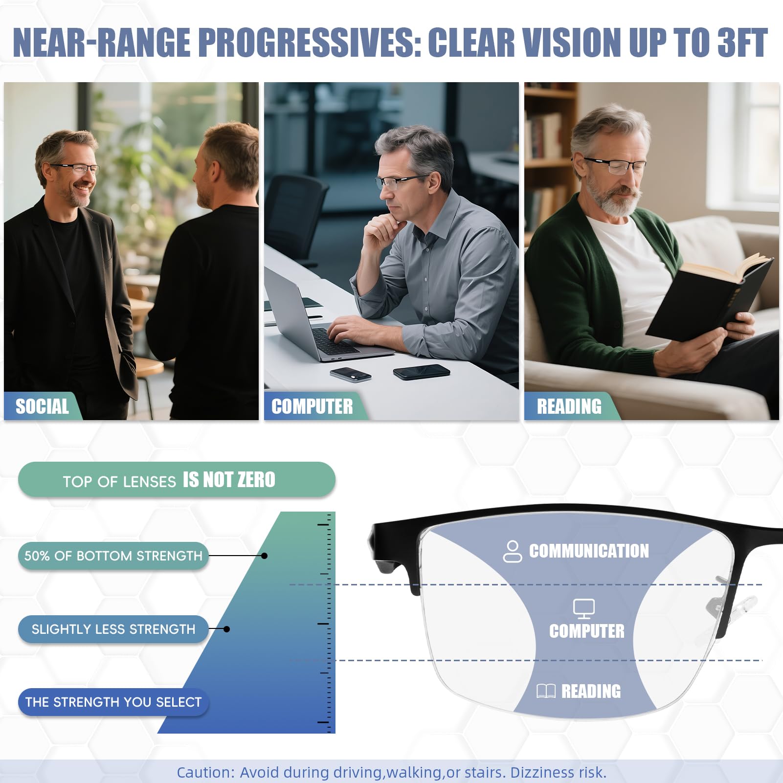2 Stück progressive Multifokal-Lesebrille für Herren, TR90-Metallrahmen mit halbem Rand, Multifokus-Computerleser