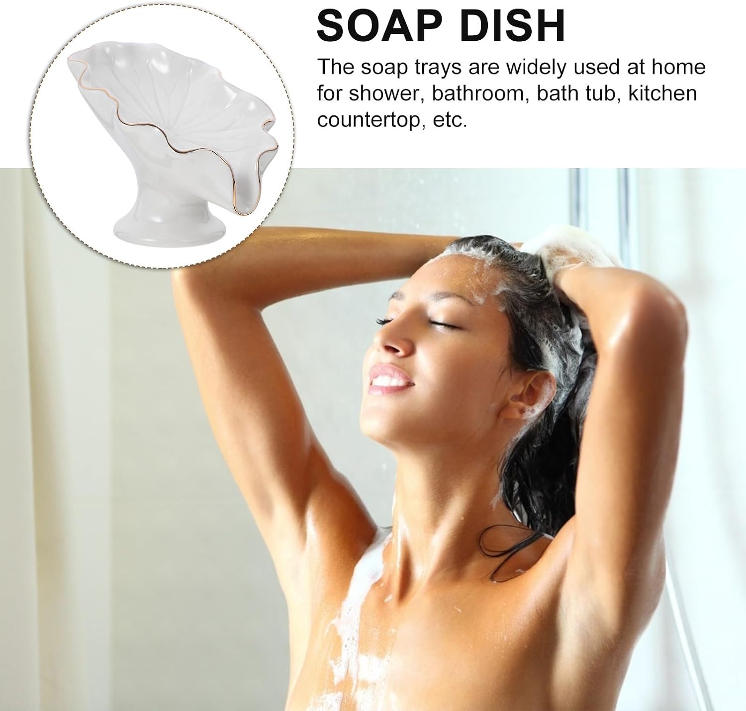 SHOWERORO Ceramic Soap Dish with Self Draining Lotus Leaf Design White Bathroom Soap Holder Minimalist Countertop Tray for Residential and Hospitality Use