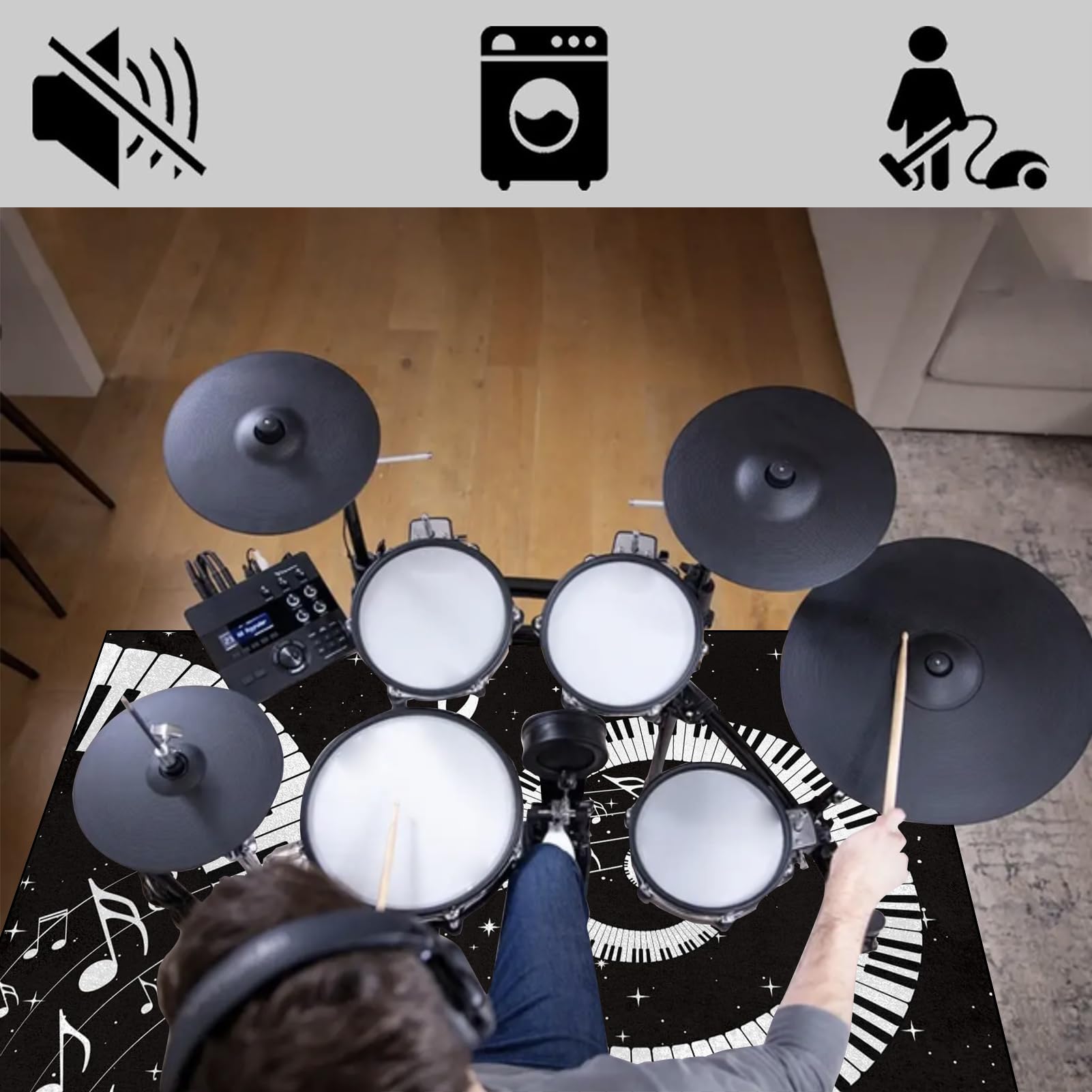Elektrisches Schlagzeug Teppich, rutschfeste Trommel Teppiche, Drum Teppich, Professionelles Rechteckiges Elektronisches Jazz Schlagzeug Kit, Schallschutzteppich für Studio, Wohnung 230 x 180 cm