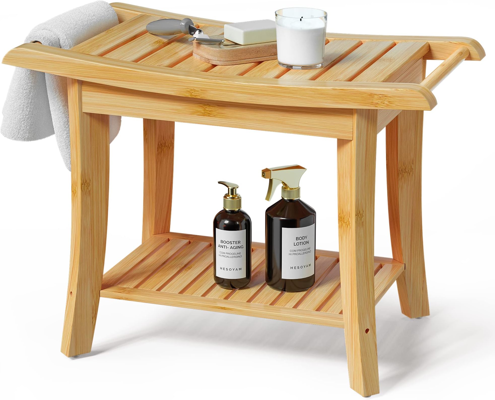 Amazon.com: Bamboo Shower Bench Inside Shower Stool with Space ...