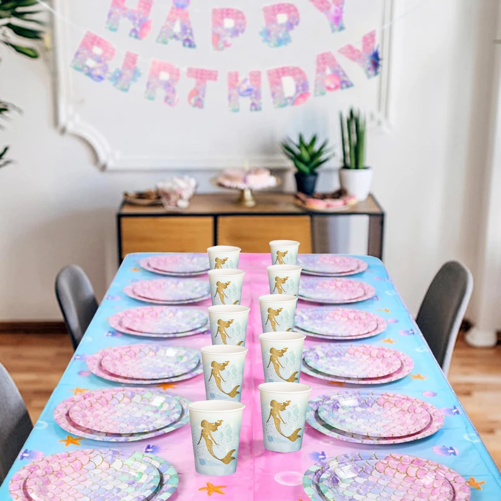 Dekoracje urodzinowe syrenki, 32 szt., papierowe talerze na baby shower, artykuły imprezowe, syrenka pod morzem, impreza tematyczna, jednorazowe talerze obiadowe dla syrenek, księżniczki, na przyjęcie