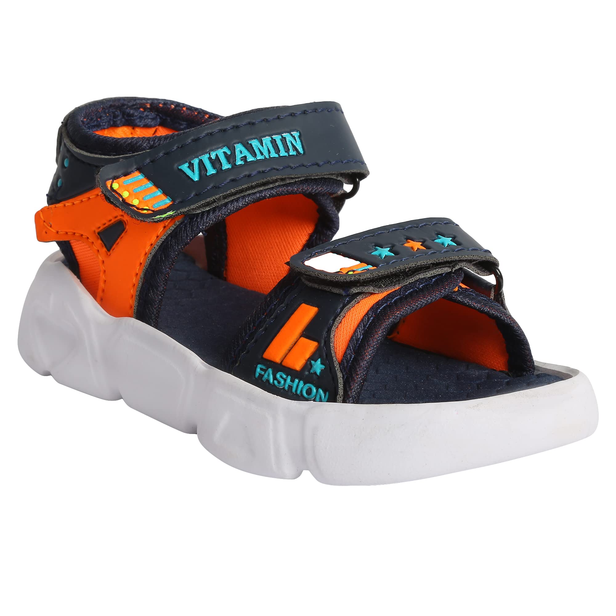 Frabio Synthetic Velcro Indoor Outdoor Sandals For Boys & Girls Kids Wear/Flip Flop Open Toe Light Weight Sandals and Floaters Footwear for Kids Vit (Dark Blue::Orange) (2.5-3 Years) (B0B71T3BFF) Amazon Price History, Amazon Price Tracker