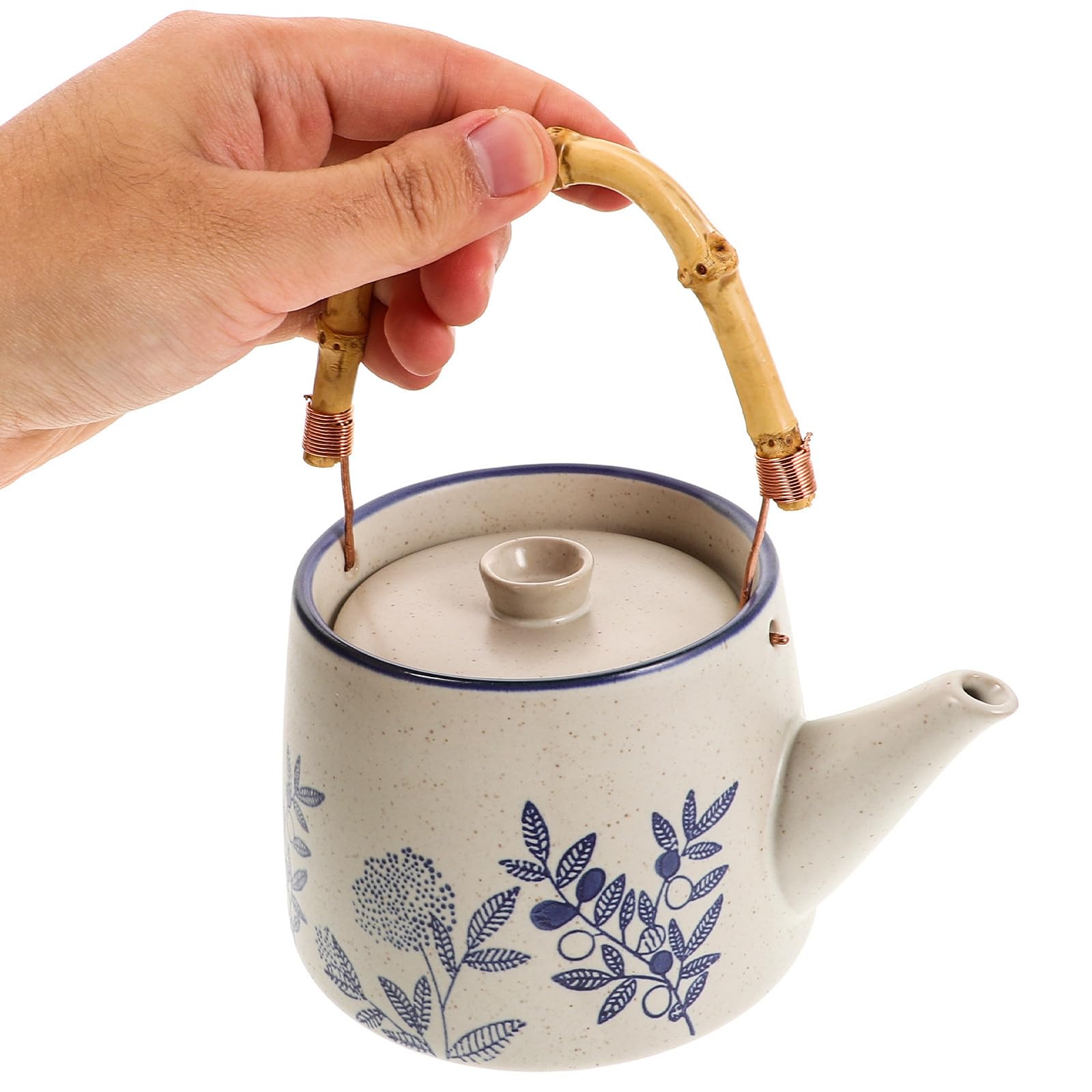 Tetera de Cerámica Vintage con Flores, Asa Portátil para Cocina