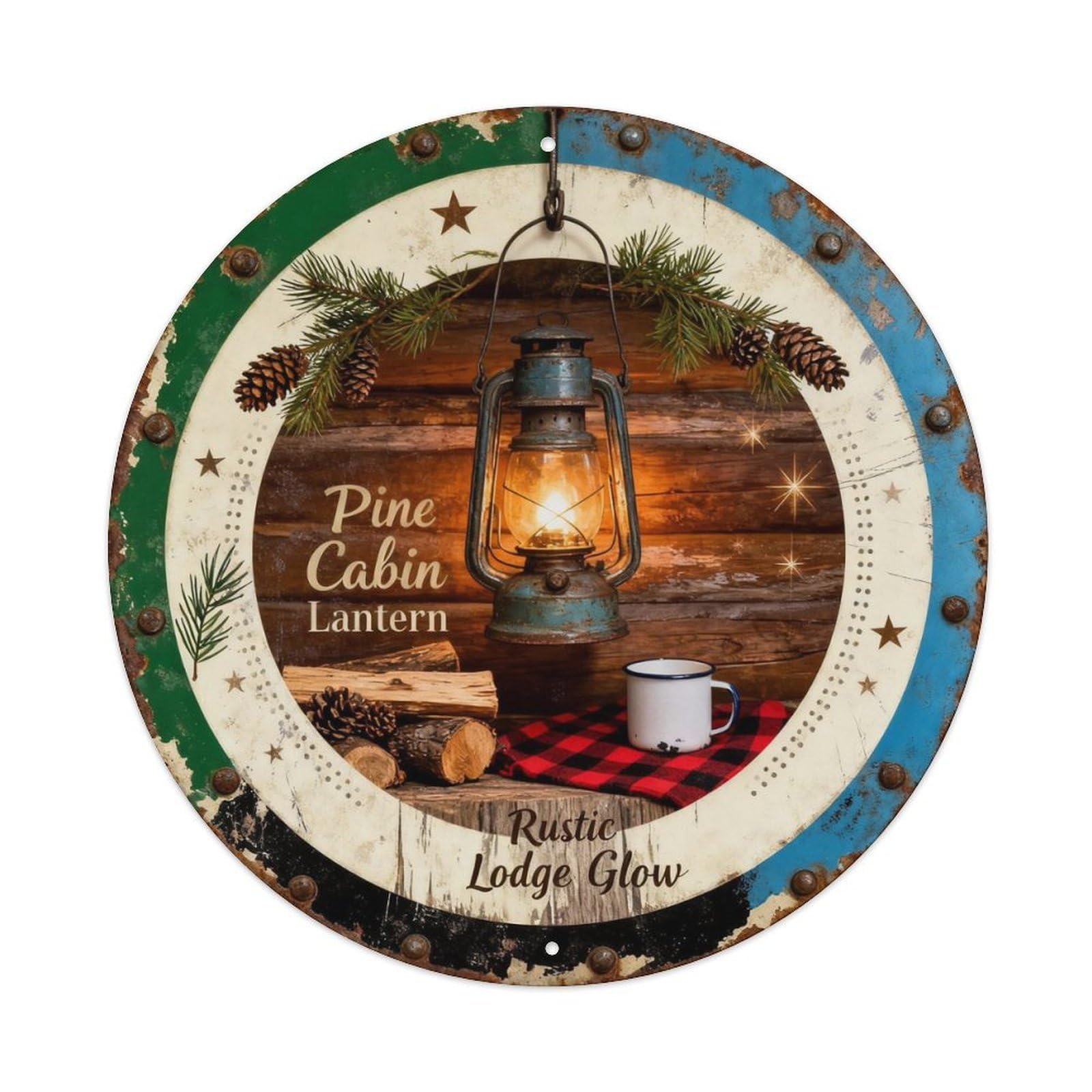Pine Cabin Lantern Metal Tin Sign Plaque
