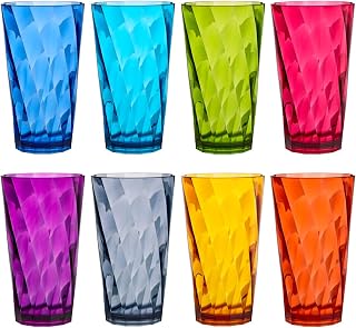 US Acrylic Optix 20oz Shatterproof Plastic Tumblers Set of 8 Jewel Tones - BPA-Free, Dishwasher Safe, Made in USA