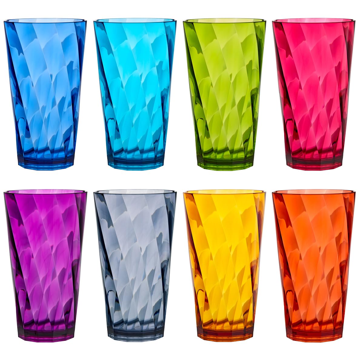 US Acrylic Optix Plastic Reusable Drinking Glasses Set of 8 20oz Water Cups in Jewel Tone Colors BPA-Free