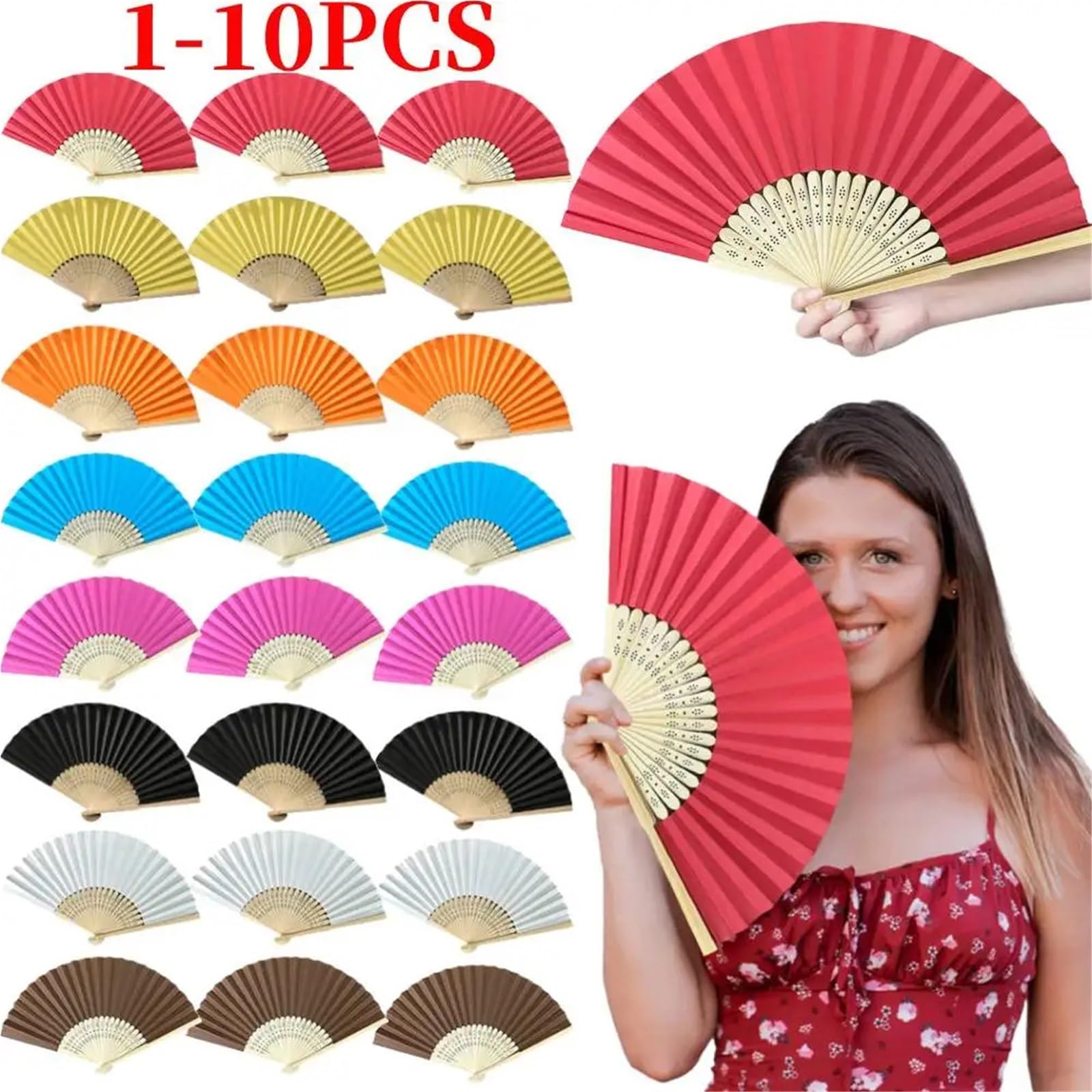 Fächer Handfächer, Bambus-Papierfächer, Taschen-Faltfächer, einfarbig, Gastfächer, DIY-Gast for Hochzeit, Geburtstag, Sommerparty(10PCS Orange)